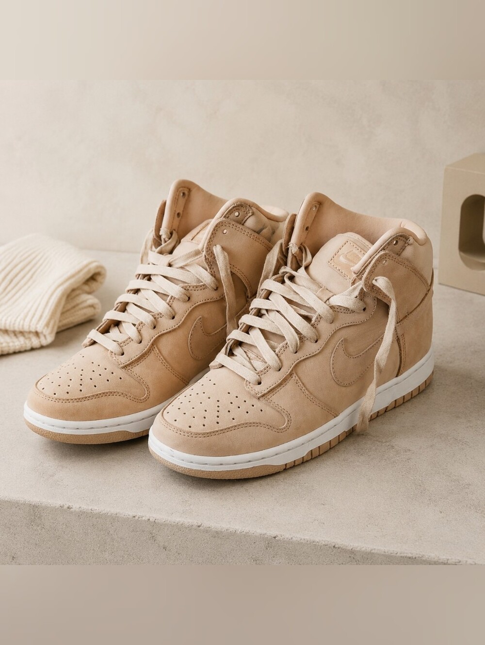 Nike Dunk High Tan Suede/White Women’s Sneakers – Street Style Cargo Look
